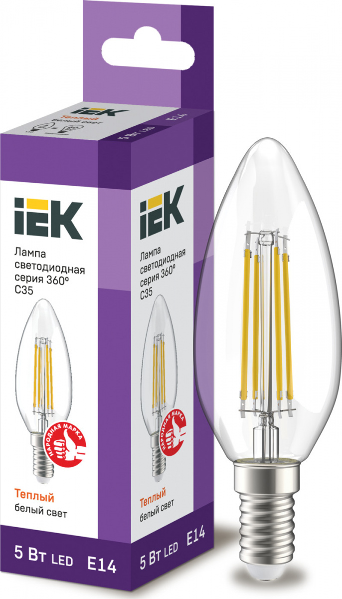 Iek LLF-C35-5-230-30-E14-CL Лампа LED C35 свеча прозр. 5Вт 230В 3000К E14 серия 360°