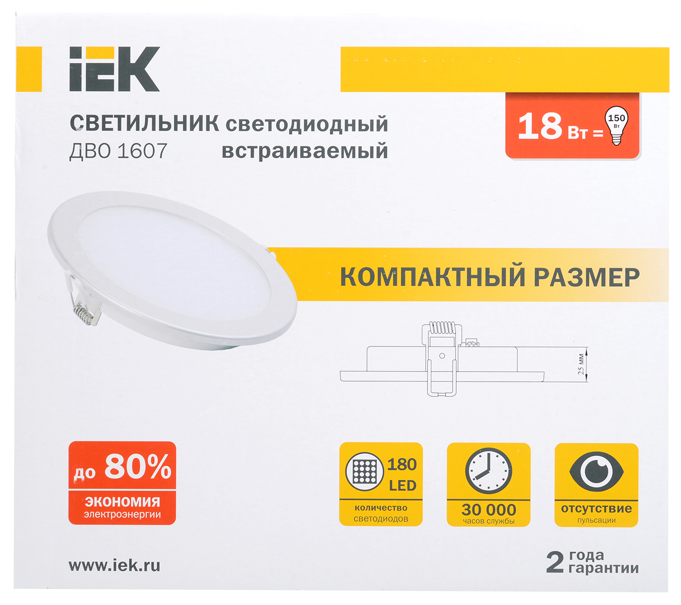 Iek LDVO0-1607-1-18-K01 Светильник ДВО 1607 белый круг LED 18Вт 4000К IP20 {алюм. корпус, диам 225 мм}