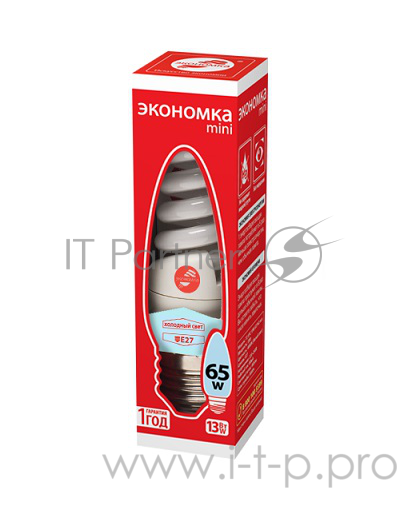 Лампа энергосберегающая ЭКОНОМКА LKsmT2SPC13wE2742eco (13 Вт, холодный свет, цоколь 27, спираль Т2)