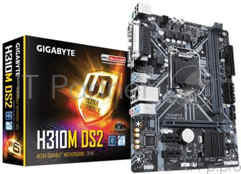 Материнская плата MB Gigabyte GA-H310M DS2 2.0 Ret (S1151, Intel®H310, 2xDDR4-2666, D-SUB, 1xPCI-Ex16, 2xPCI-Ex1, 4xSATA3, 8 Ch Audio, GLan, (4+2)xUSB2.0, (2+2)xUSB3.1, COM, LPT, 1xPS/2, mATX)