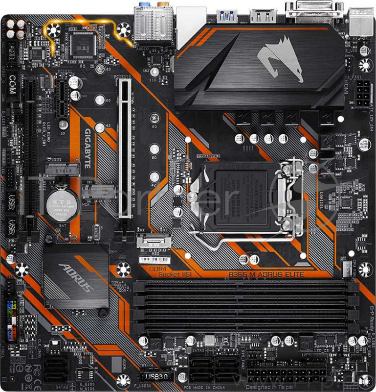 Материнская плата Gigabyte B365 M AORUS ELITE Soc-1151v2 Intel B365 4xDDR4 mATX AC`97 8ch(7.1) GbLAN+DVI+HDMI+DP
