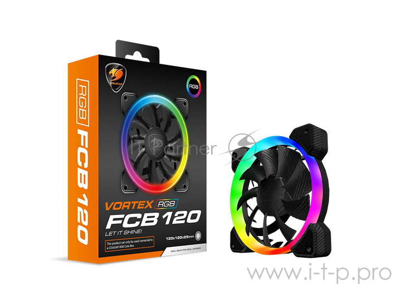 Вентилятор Cougar VORTEX RGB FCB 120 120x120x25мм (40шт./кор, пит. от мат.платы и БП, 1200об/мин) (CF-V12FB-RGB) Retail