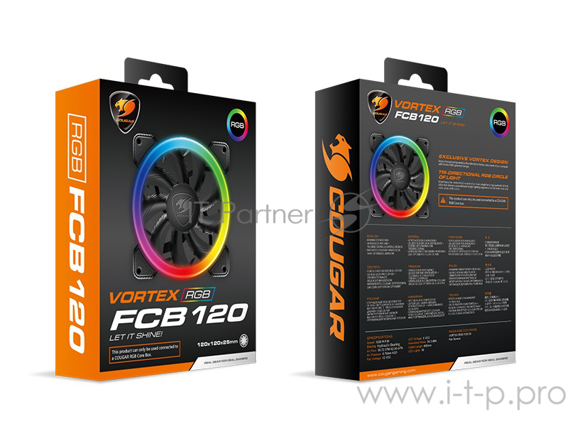 Вентилятор Cougar VORTEX RGB FCB 120 120x120x25мм (40шт./кор, пит. от мат.платы и БП, 1200об/мин) (CF-V12FB-RGB) Retail