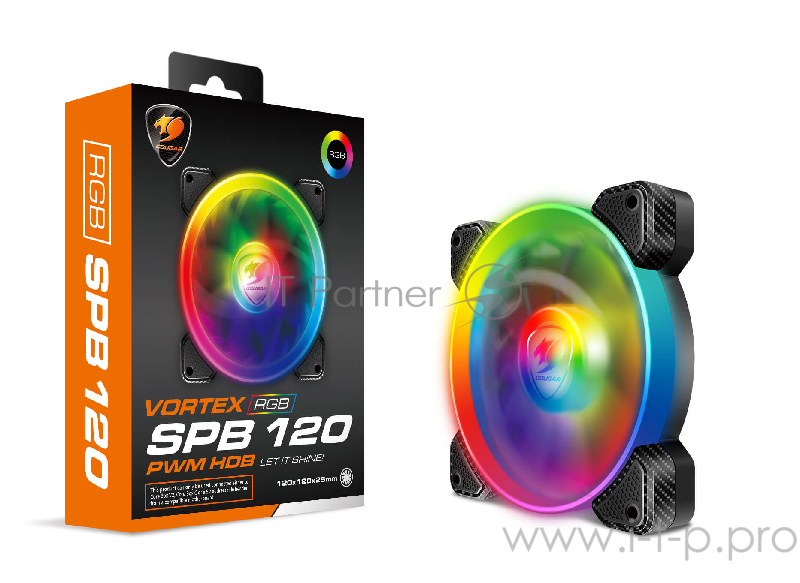 Вентилятор Cougar VORTEX RGB SPB PWM 120 120x120x25мм (40шт./кор, пит. от мат.платы и БП, 600-1500об/мин) (CF-V12SPB-RGB) Retail