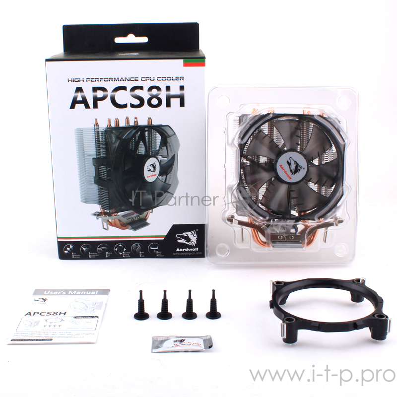 Кулер AARDWOLF Optima 8X (APCS8H) 115X/FM1/2+/AM2/2+/AM3/3+/AM4 (10 шт/кор, TDP 130W, вент-р 100мм с PWM, 3 тепловые трубки 6мм, 1200-2100RPM, 18,2-30dBa)