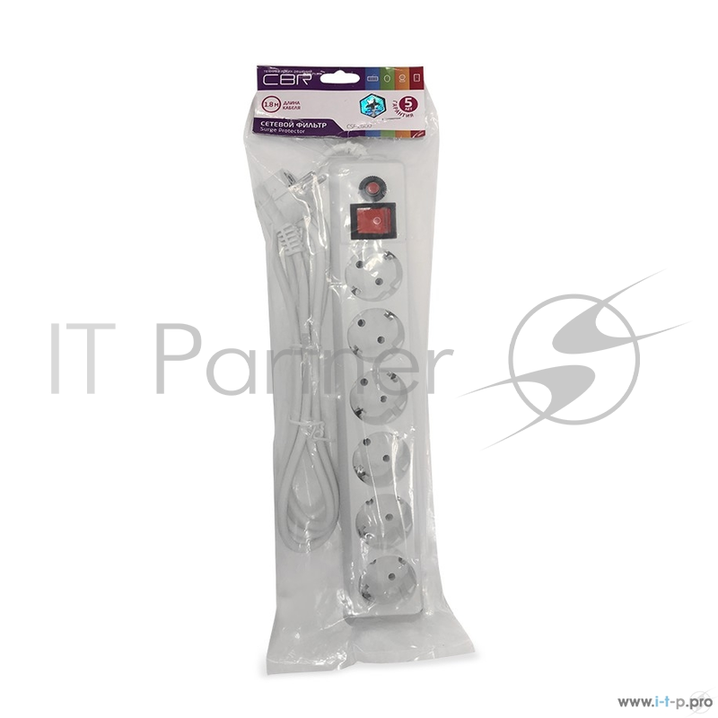 сбр CBR Сетевой фильтр CSF 2500-5.0 5 розеток, 5.0 метров, White PC (пакет)