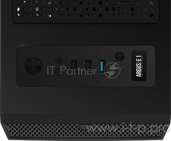 Игровой корпус чёрный Gamdias ARGUS E1 (ATX, RGB подсветка, акрил, fan 1x120 мм, 1xUSB 3.0, 2xUSB 2.0, HD Audio)