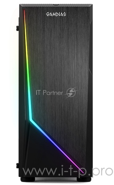 Игровой корпус чёрный Gamdias ARGUS E1 (ATX, RGB подсветка, акрил, fan 1x120 мм, 1xUSB 3.0, 2xUSB 2.0, HD Audio)