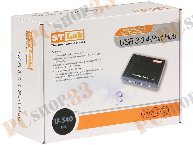 Разветвитель 4 порта USB3.0 STLab U-540, внешн., с блоком питания