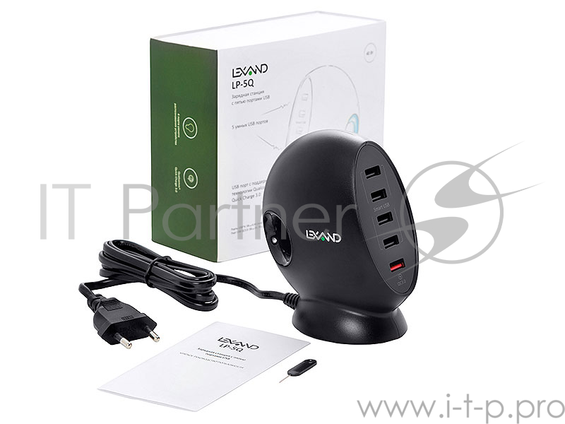 Зарядная станция LEXAND LP-5Q (черный) 5хUSB, 1 порт с поддержкой QC 3.0.