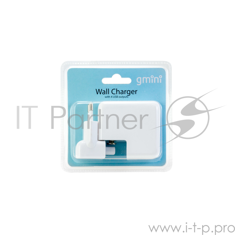 Зарядное устроиство USB от сети питания 220В Gmini GM-WC-184-4USB с 4 USB портами, белый