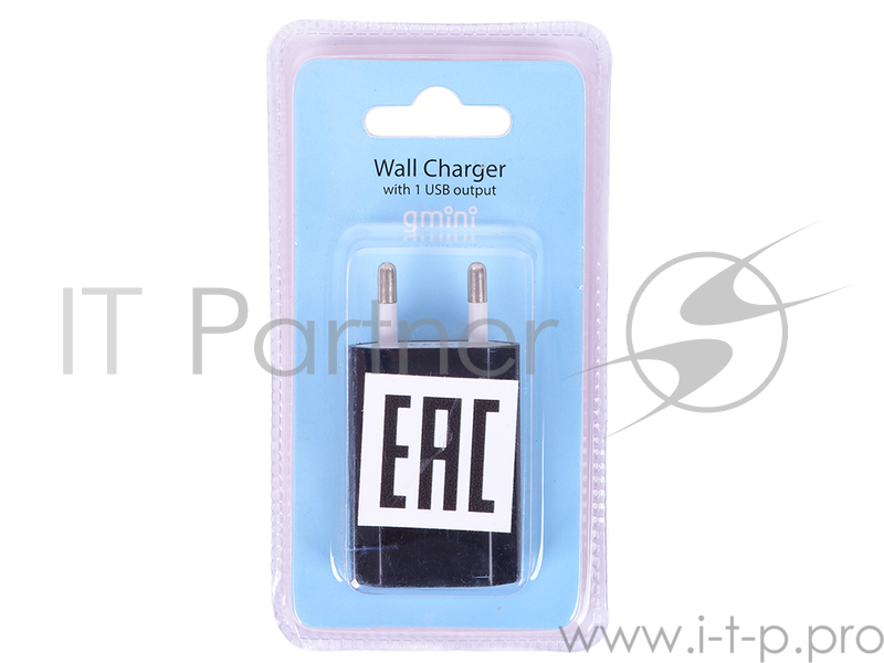 Зарядное устроиство USB от сети питания 220В Gmini GM-WC-190-1USB с 1 USB портом, 1 Ампер, чёрный