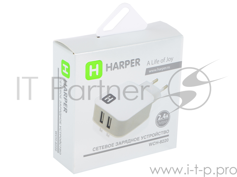 Сетевое зарядное устройство HARPER WCH-8220 Белый, 2хUSB, 2,4A