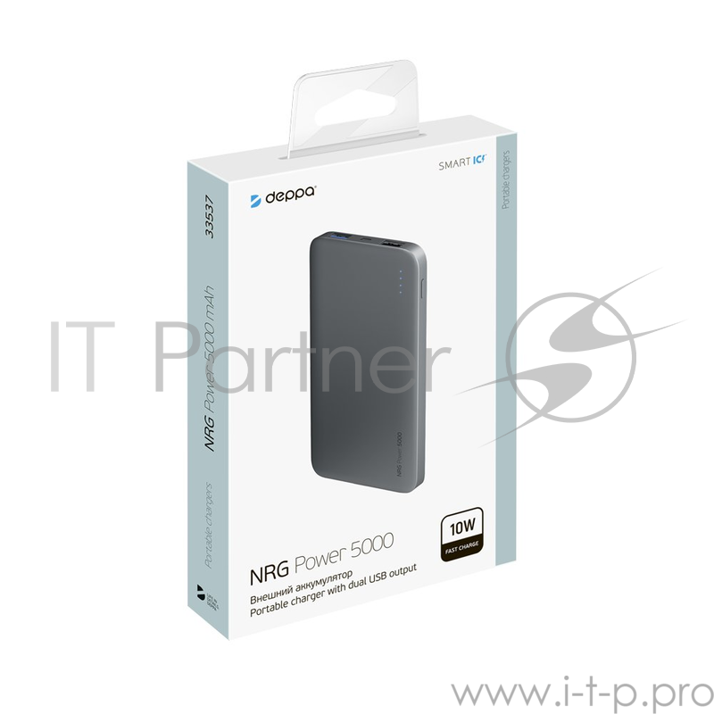 Внешний аккумулятор Deppa NRG Power 5000 mAh, 2.1A, 2xUSB, графит