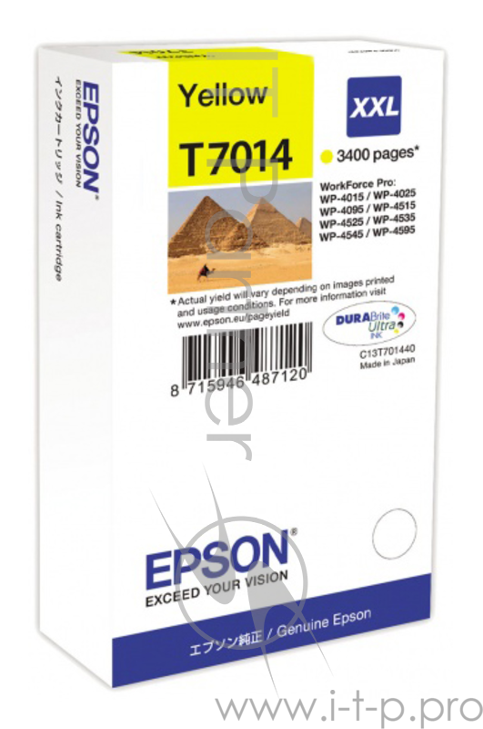 Расходные материалы EPSON C13T70144010 WP 4000/4500 Series Ink XXL Cartridge Yellow 3.4k