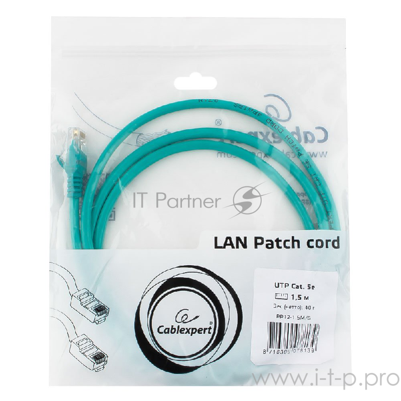 Патч-корд UTP Gembird кат.5e, 1м, литой, многожильный (зеленый)