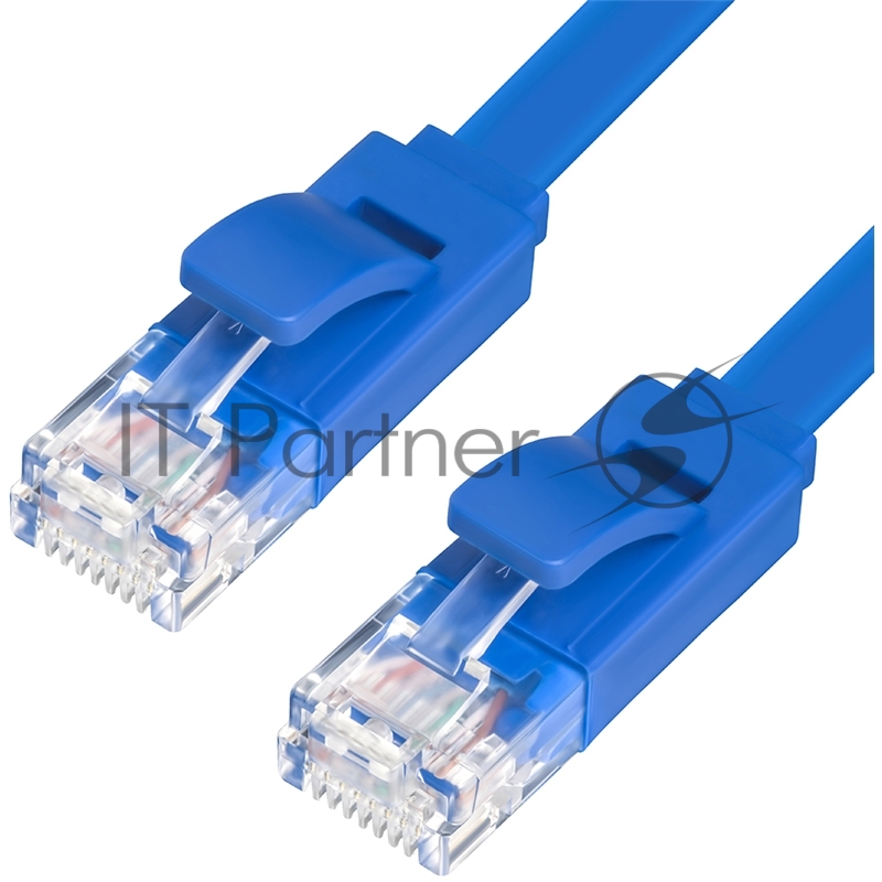 Патч-корд Greenconnect плоский прямой PROF 2.0m UTP медь, кат.6, синий, позолоченные контакты, 30 AWG, Premium ethernet high speed 10 Гбит/с, RJ45, T568B (GCR-LNC621-2.0m)