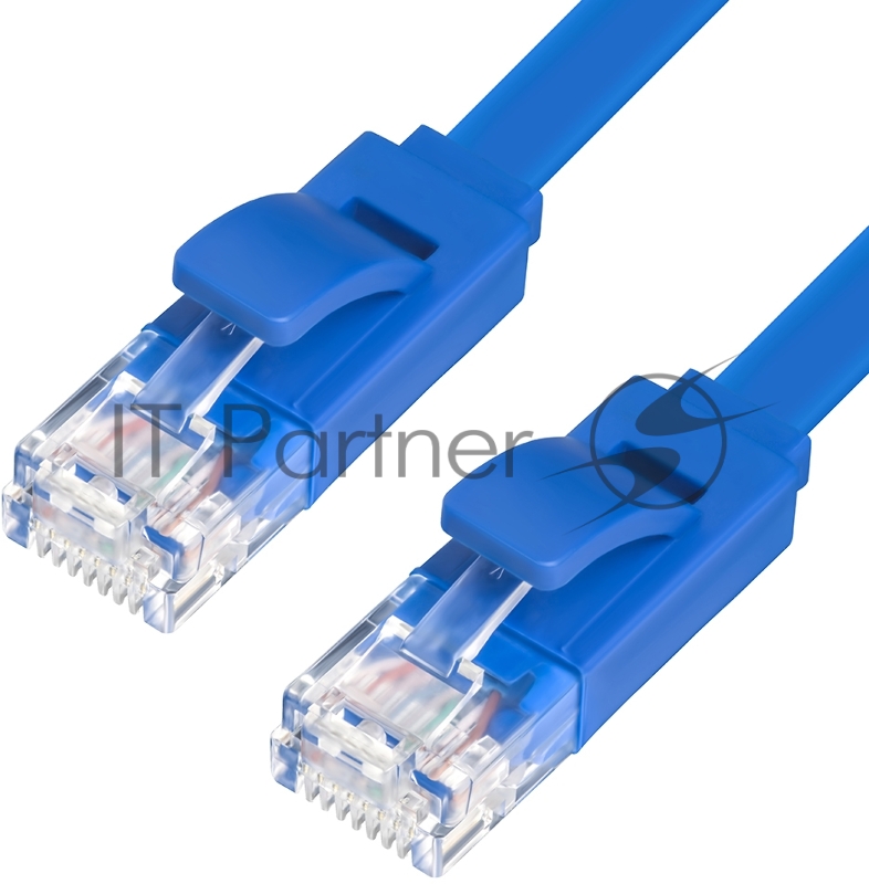 Патч-корд Greenconnect плоский прямой PROF 2.0m UTP медь, кат.6, синий, позолоченные контакты, 30 AWG, Premium ethernet high speed 10 Гбит/с, RJ45, T568B (GCR-LNC621-2.0m)