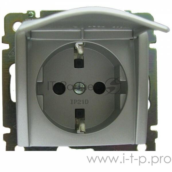 Розетка 2Р+Т нем. стд. с крышкой, алюм. Valena