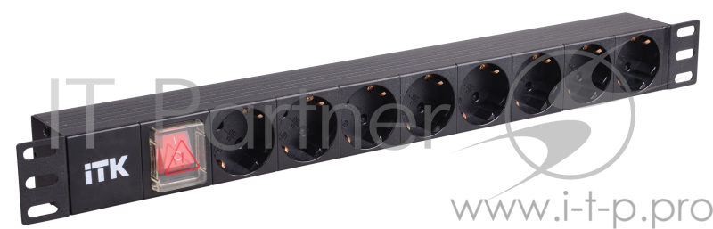 8 розеток нем. стандарт, с LED выключателем,1U, без шнура, вх. C14, алюминиевый профиль PDU 8 розеток нем. стандарт, с LED выключателем,1U, без шнура, вх. C14, алюминиевый профиль