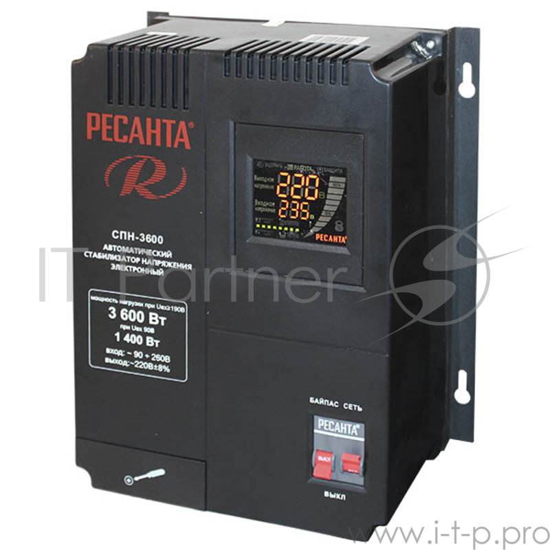 Ресанта Стабилизаторы напряжения Ресанта СПН-3600 63/6/25 Стабилизатор {Настенный , 220В±8%, Габариты 260х155х310, Вес 6,5 кг}