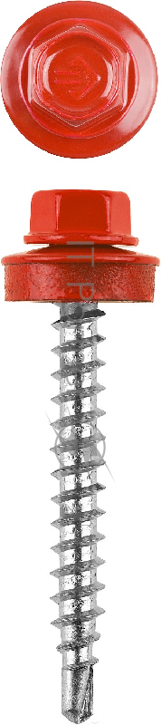 Саморезы для крепления кровельных материалов к деревянной обрешетке Зубр цвет RAL 3003 рубиново-красный, оцинкованные, 4,8x38мм, 300шт 4-300315-48-038-3003