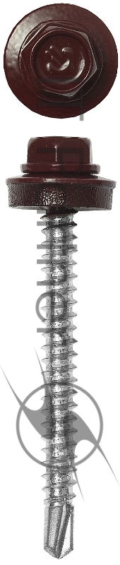 Саморезы для крепления кровельных материалов к деревянной обрешетке Зубр цвет RAL 3005 темно-красный, оцинкованный, 4,8x38мм, 1600шт 4-300310-48-038-3005