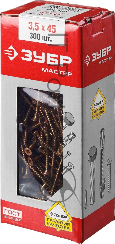 Саморезы ЗУБР СУ-Ж универсальные, 45 х 3.5 мм, 300 шт, желтый цинк, 4-300391-35-045