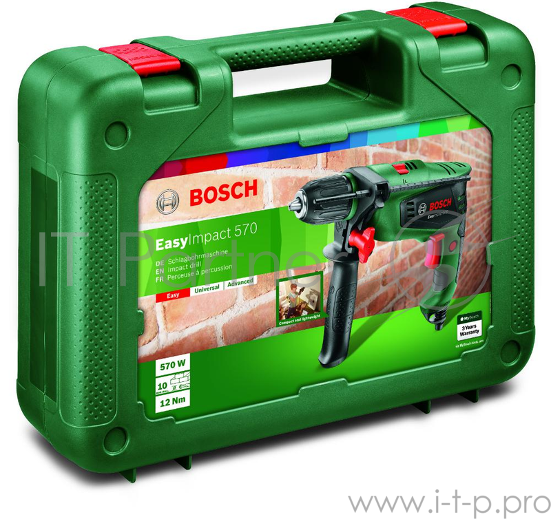 Дрель Bosch EasyImpact 570 0603130120, ударная (570Вт, 3000об./мин., 33000уд./мин., быстроз.) + кейс
