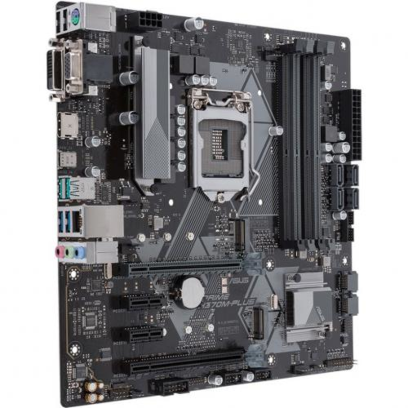 Мат. плата Socket1151 ASUS PRIME H370M-PLUS (iH370, 4xDDR4, M.2, SATA III, RAID, 2xPCI-E, D-Sub, DVI, HDMI, 1Гбит LAN, USB3.1, mATX)
