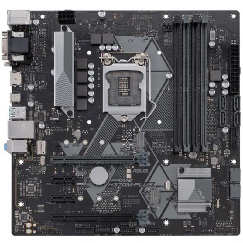 Мат. плата Socket1151 ASUS PRIME H370M-PLUS (iH370, 4xDDR4, M.2, SATA III, RAID, 2xPCI-E, D-Sub, DVI, HDMI, 1Гбит LAN, USB3.1, mATX)