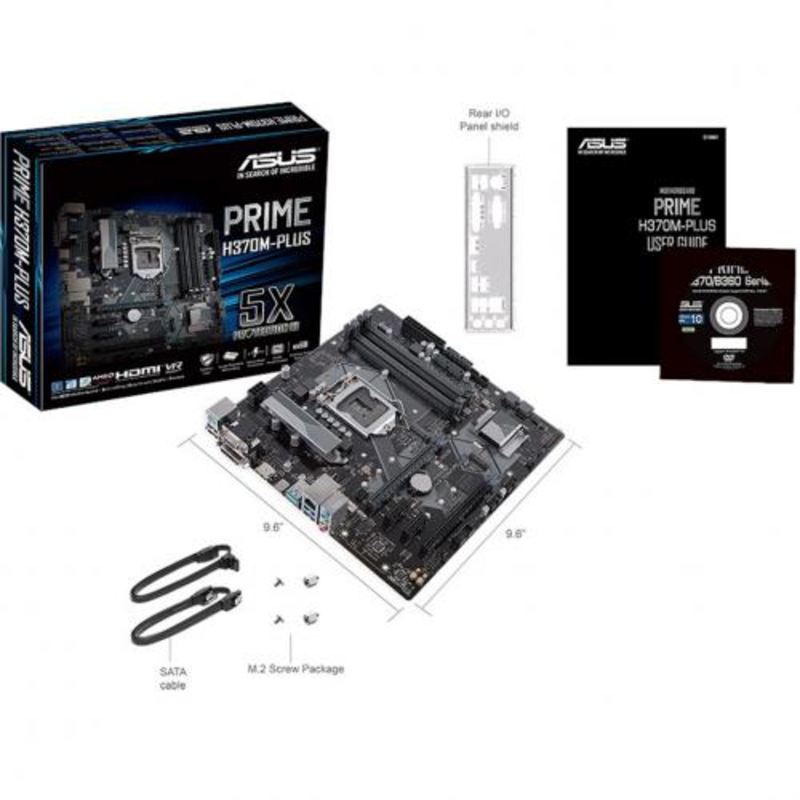 Мат. плата Socket1151 ASUS PRIME H370M-PLUS (iH370, 4xDDR4, M.2, SATA III, RAID, 2xPCI-E, D-Sub, DVI, HDMI, 1Гбит LAN, USB3.1, mATX)