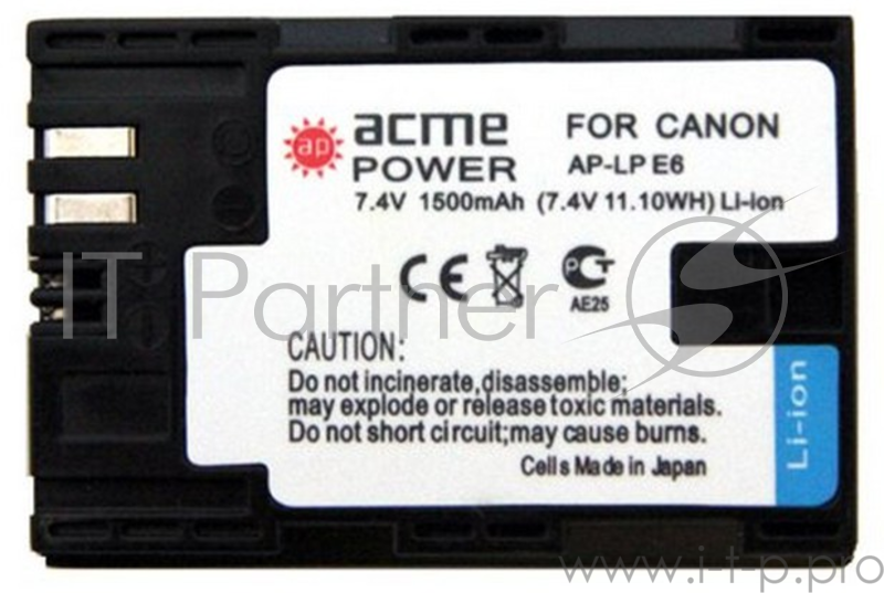 Аккумулятор для зеркальных камер AcmePower AP-LP-E6 для: Canon EOS 5D MarkII/5D MarkIII/60D/60Da/7D