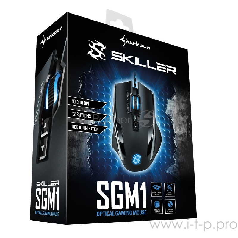 Игровая мышь Sharkoon Skiller SGM1 (12 кнопок, 10800 dpi, USB, синяя подсветка)