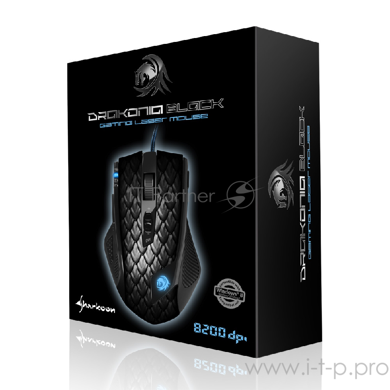 Игровая мышь Sharkoon Drakonia Black (11 кнопок, 8200 dpi, USB, синяя подсветка)
