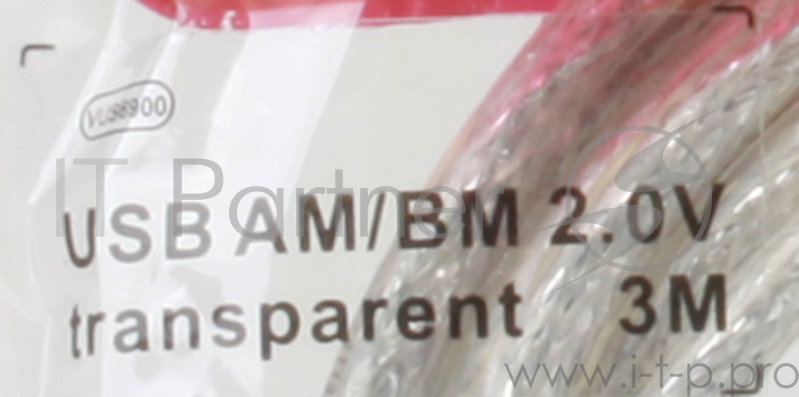 Кабель AM/BM USB2.0 3м Telecom прозрачная изоляция, VUS6900T-3MTP