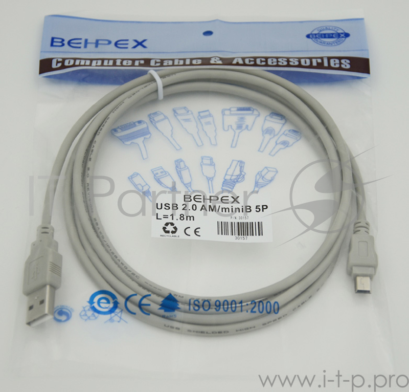 Кабель USB2.0 AM/miniBm 1.8м USB/miniUSB 1.8m, серый