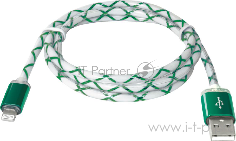 Кабель Defender USB ACH03-03LT зеленый, LED, USB-Lightning 1м (87553)