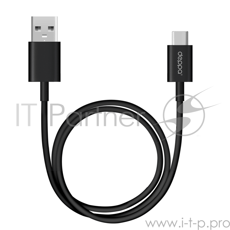 Кабель Deppa USB A - USB Type-C, USB 3.0, 1.2м, черный, Deppa