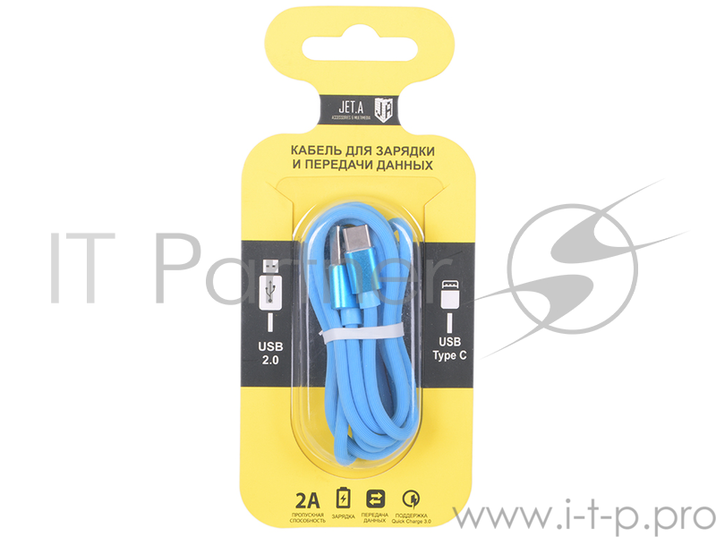 Кабель для зарядки и передачи данных Jet.A JA-DC34 1м синий (TPE, USB2.0/USB Type C, QC 3.0, 2A)