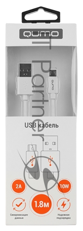 Кабель Qumo, USB-Micro USB, 1.8м, 5В, 2А, 10Вт, опл. PVC, кон. PVC, круглый, белый