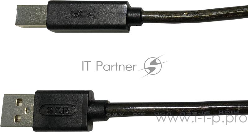 Кабель Greenconnect PROF 5.0m USB 2.0, AM/BM, черно-прозрачный, 28/24 AWG, экран, армированный, морозостойкий