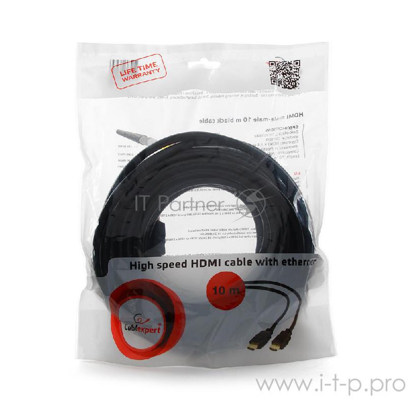 Кабель HDMI Gembird, 10м, v1.4, 19M/19M, черный, позол.раз., экран, пакет CC-HDMI4-10M