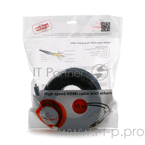 Кабель HDMI Gembird, 15м, v1.4, 19M/19M, черный, позол.раз., экран, пакет CC-HDMI4-15M
