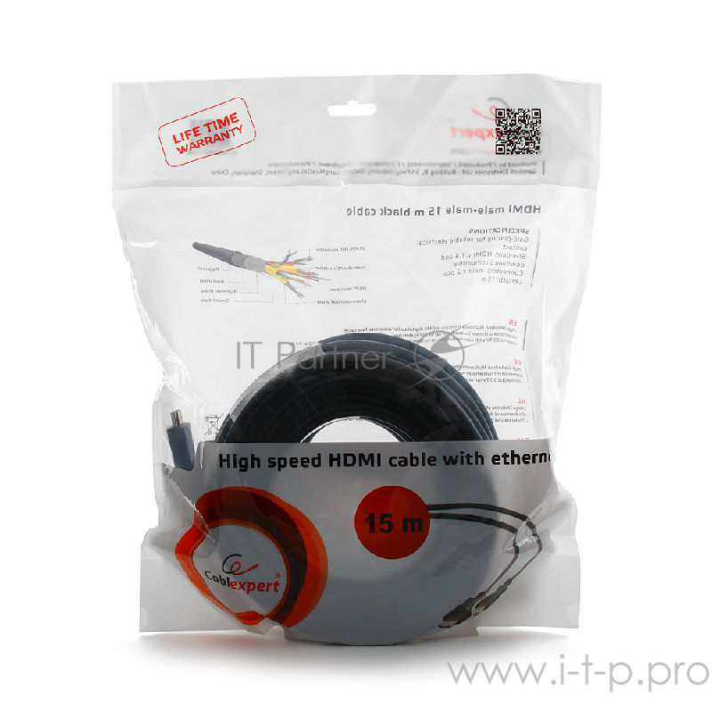 Кабель HDMI Gembird, 15м, v1.4, 19M/19M, черный, позол.раз., экран, пакет CC-HDMI4-15M