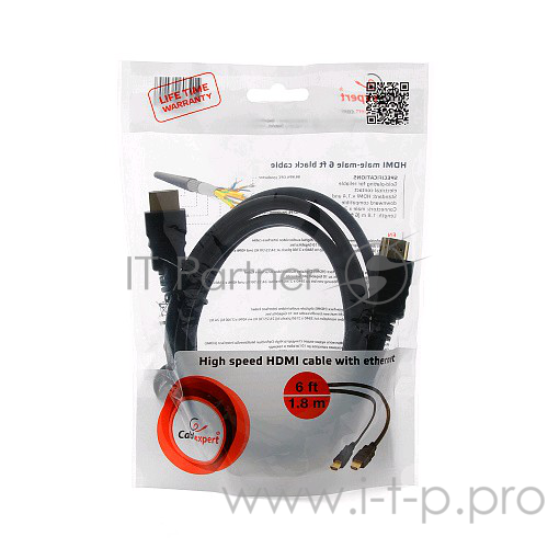 Кабель Кабель HDMI Gembird, 1.8м, v1.4, 19M/19M, черный, позол.разъемы, экран, пакет CC-HDMI4-6