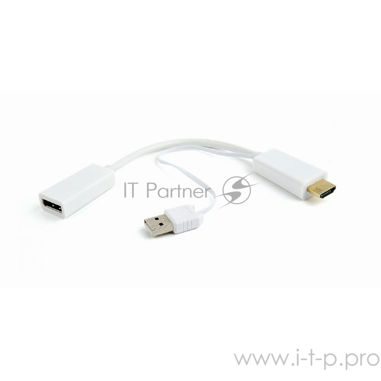 Конвертер HDMI->DisplayPort, Cablexpert DSC-HDMI-DP-W, HD19M+USBxHD20F, белый