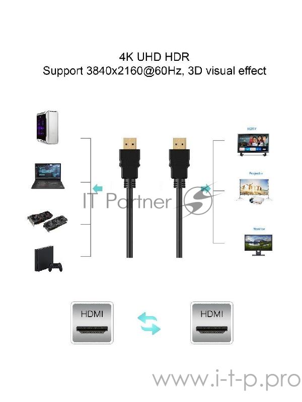 Кабель HDMI 19M/M,ver. 2.0, 4K@60 Hz 3m VCOM <CG577-3M>