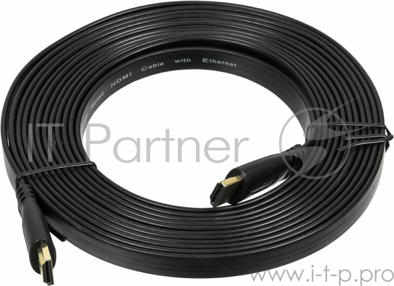 Кабель аудио-видео High Speed ver.1.4 Flat HDMI (m)/HDMI (m) 5м. Позолоченные контакты черный