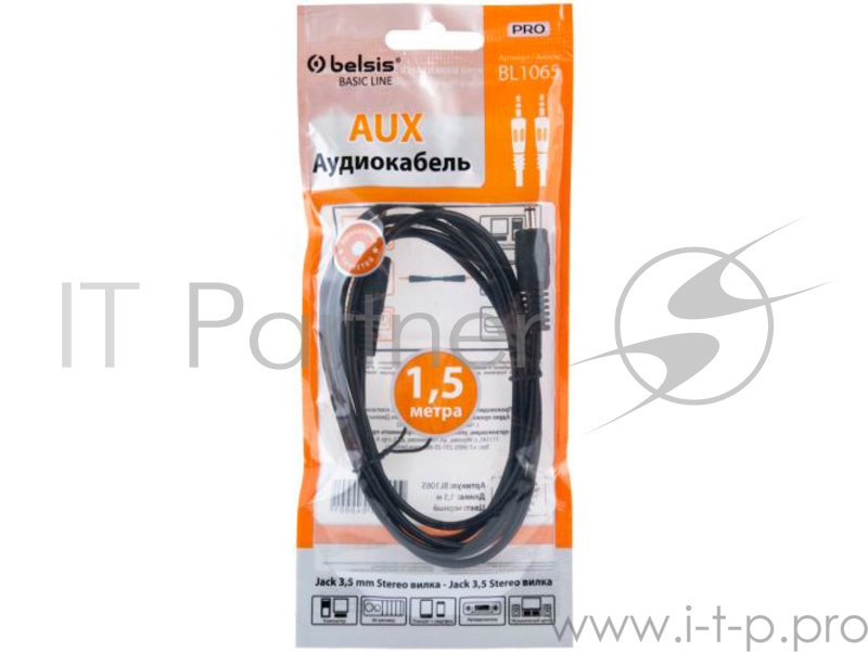 Кабель Belsis Jack 3.5 mm вилка <--> Jack 3.5 вилка, стерео-аудио, 1.5 м. BL1065